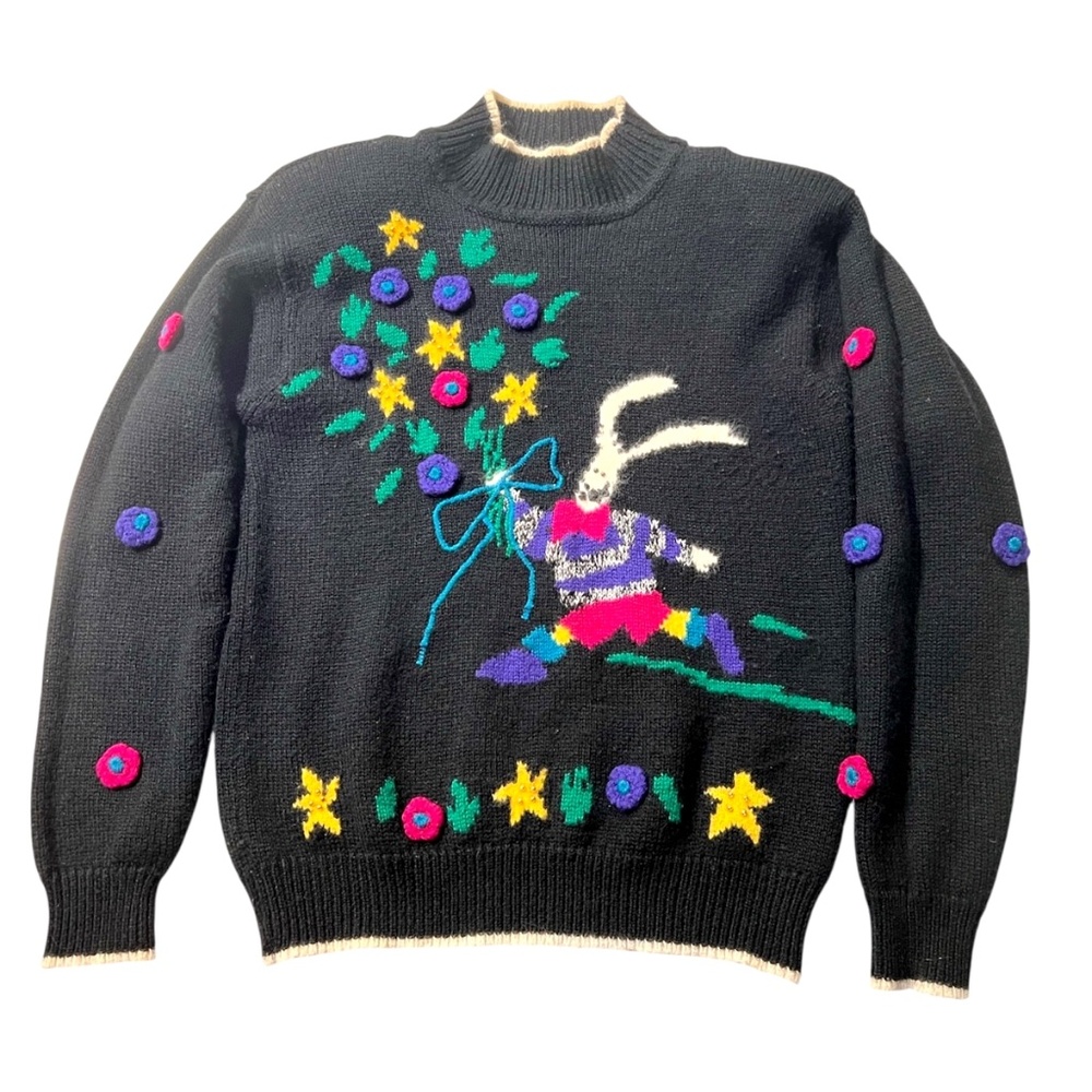 Vintage 80s/90s The Cotton Collection Easter Bunny Novelty Wool & Angora Sweater